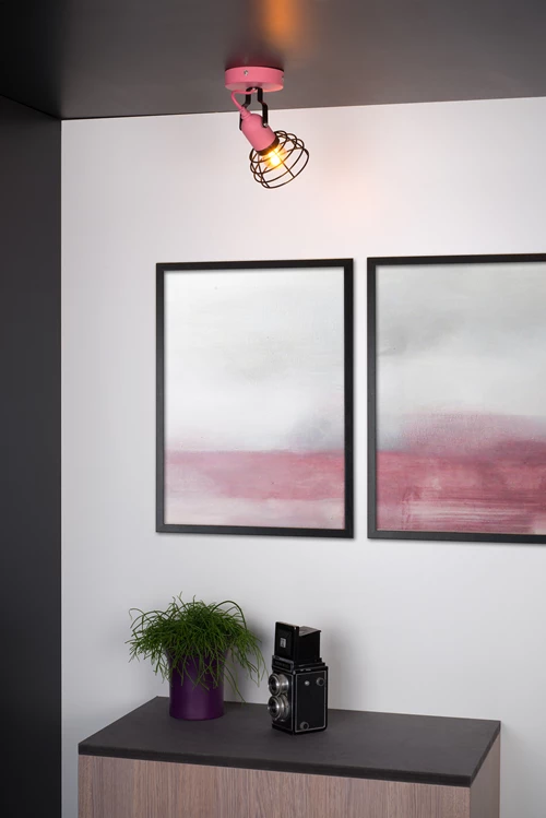 Lucide POLA - Deckenstrahler Kinderzimmer - Ø 10,5 cm - 1xE27 - Rosa - Atmosphäre 1